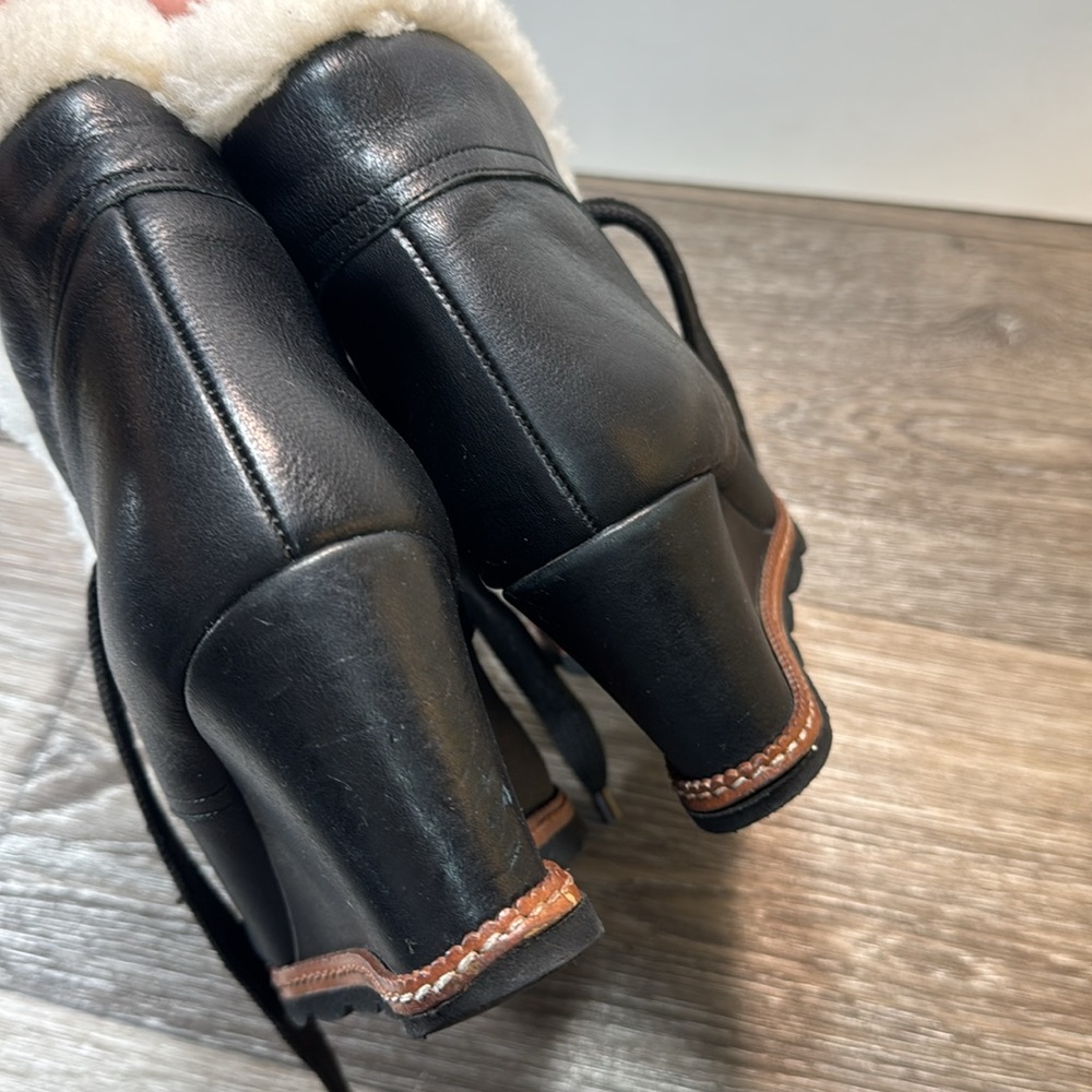 Fabianelli black leather wedges ankle boots woman’s size 7.5 (b13) - Picture 4 of 11
